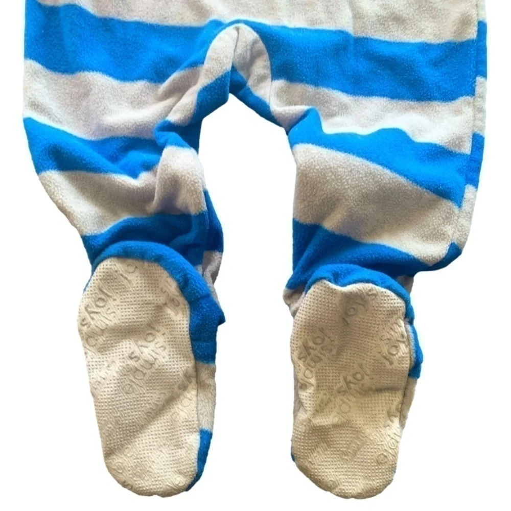 Carters Simple Joys Blue Green Striped Cars Fleece Onesie Footed Pajamas 12mos